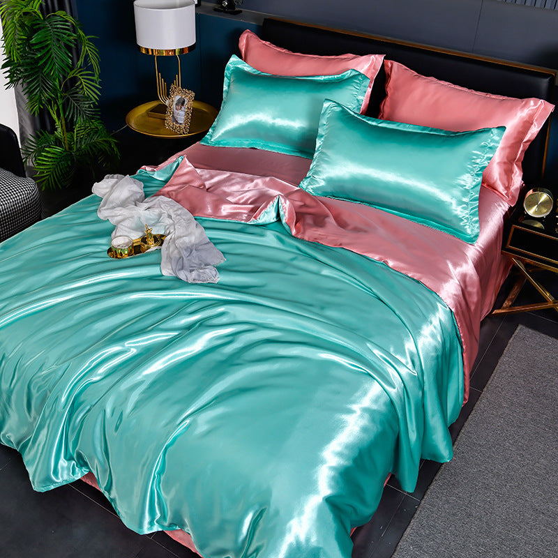Pure Color Ice Silk Cool Quilt Cover Bed Sheet Bedding