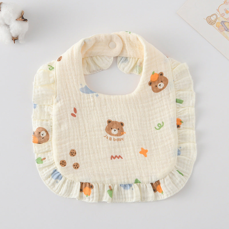 Baby Bib Ruffled Cotton Printed Gauze Lace Bib