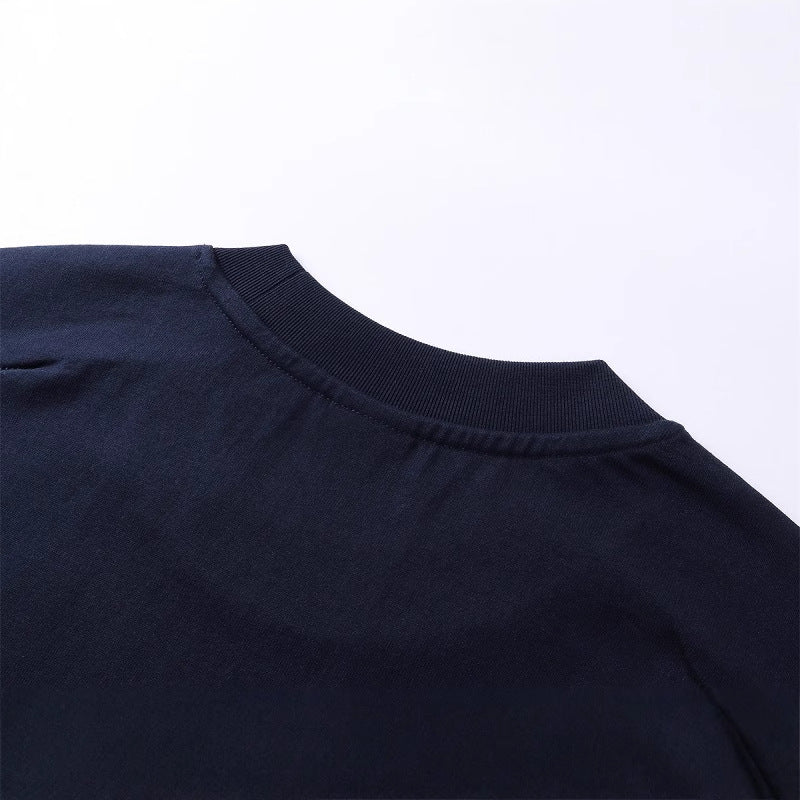 Retro Patchwork Short Sleeve Pure Color Minimal Versatile T-Shirt for Men and Women