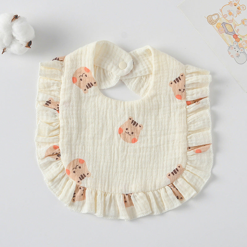 Baby Bib Ruffled Cotton Printed Gauze Lace Bib