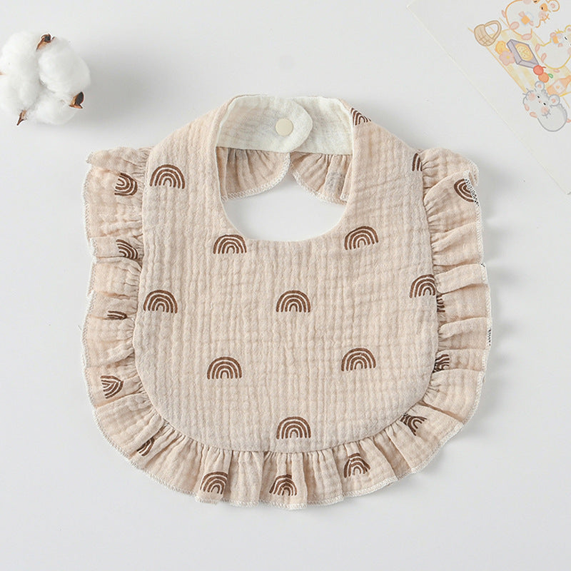 Baby Bib Ruffled Cotton Printed Gauze Lace Bib