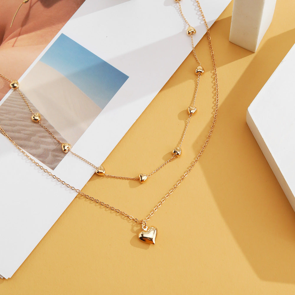 Double-Layer Heart Pendant Fine Chain Necklace