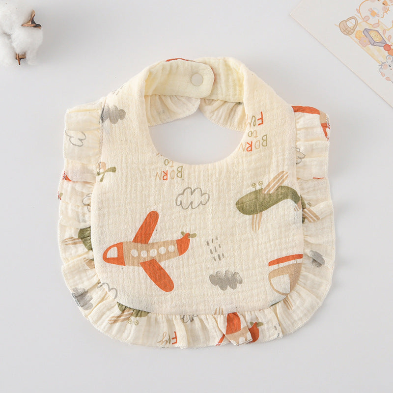 Baby Bib Ruffled Cotton Printed Gauze Lace Bib