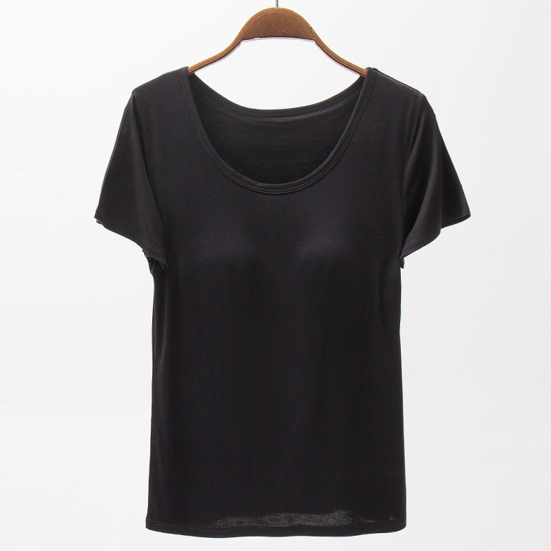 Summer Modal Women's Short-sleeved T-shirt With Chest Pad Solid Color