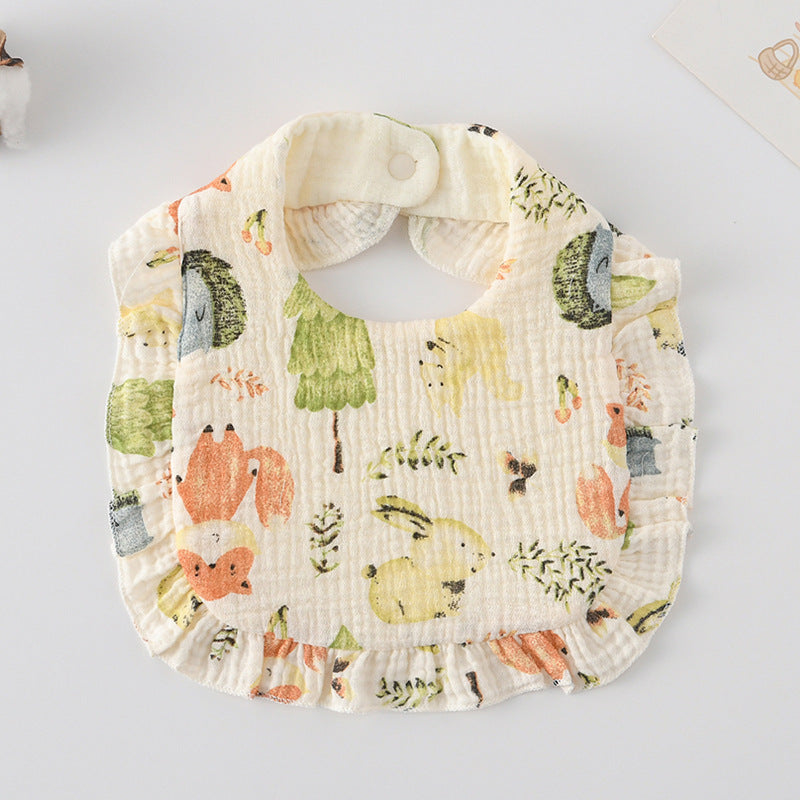 Baby Bib Ruffled Cotton Printed Gauze Lace Bib