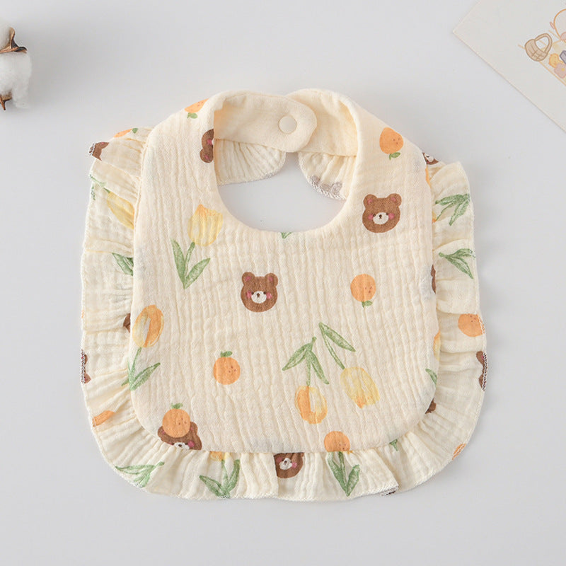 Baby Bib Ruffled Cotton Printed Gauze Lace Bib