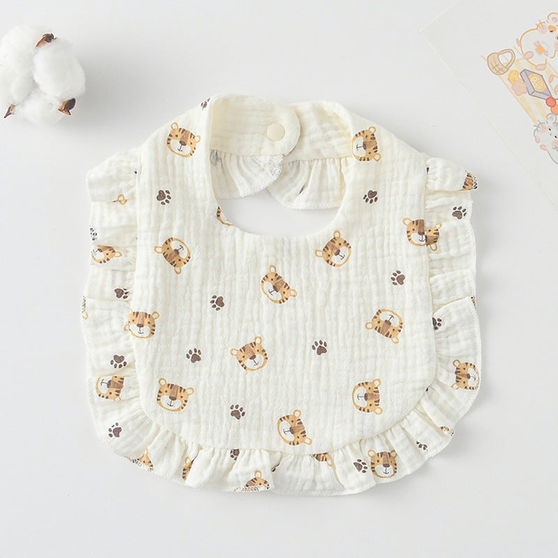 Baby Bib Ruffled Cotton Printed Gauze Lace Bib