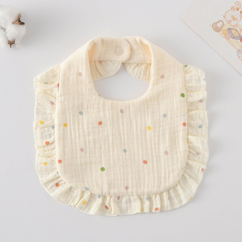 Baby Bib Ruffled Cotton Printed Gauze Lace Bib