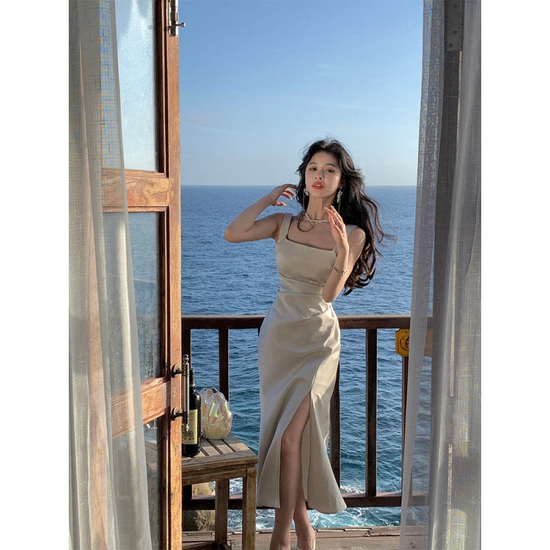 White Suspender Satin Dress Female Summer