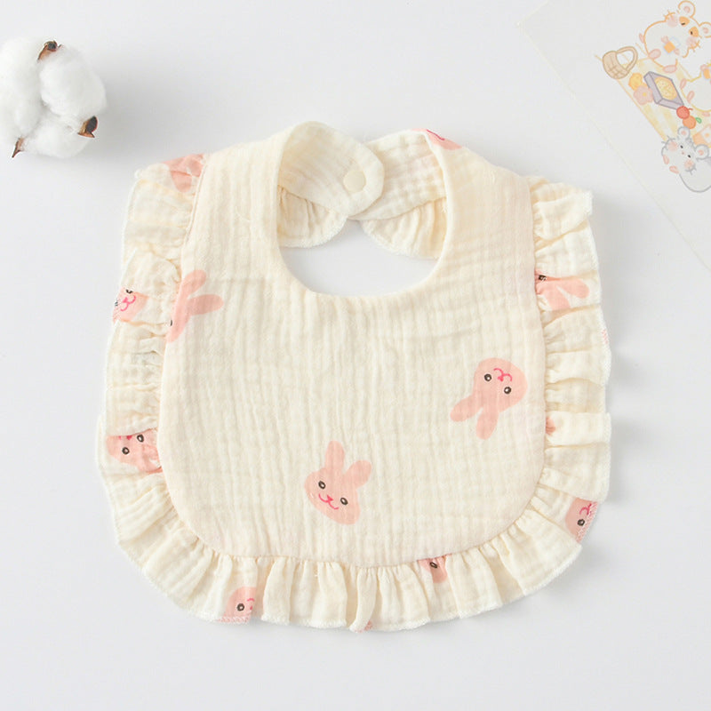 Baby Bib Ruffled Cotton Printed Gauze Lace Bib