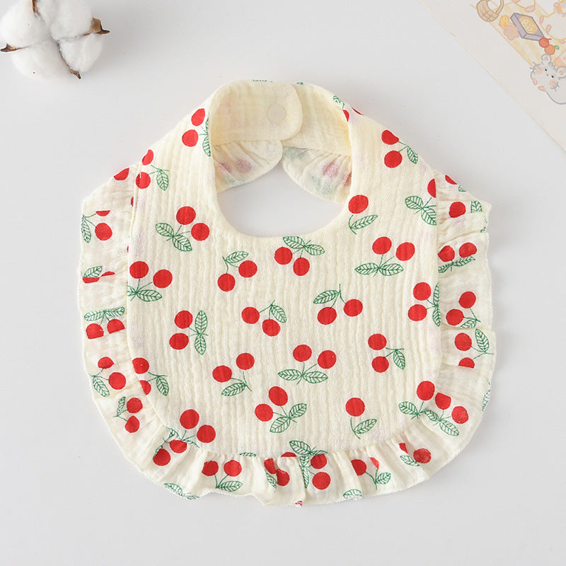 Baby Bib Ruffled Cotton Printed Gauze Lace Bib