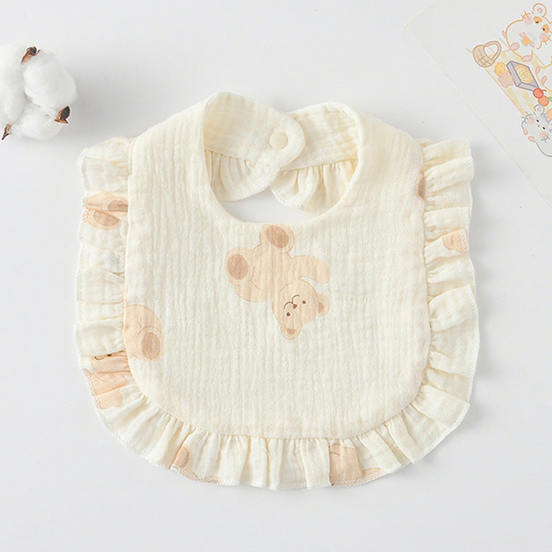 Baby Bib Ruffled Cotton Printed Gauze Lace Bib