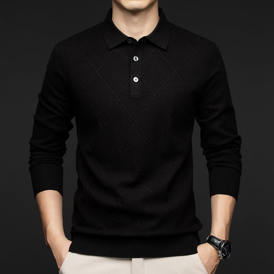 Lapel Long Sleeve Business Casual Sweater for Middle-aged Men