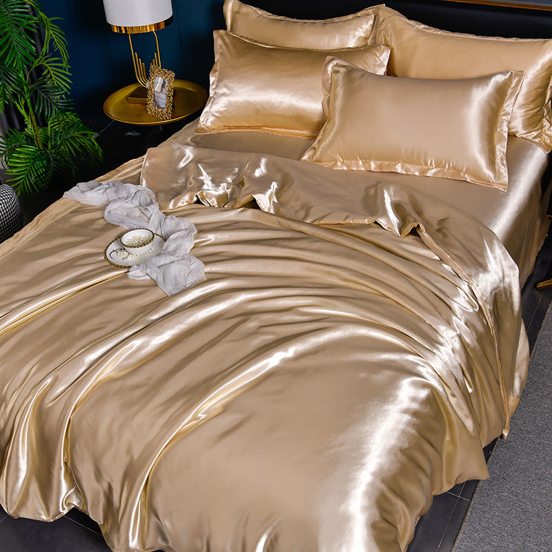 Pure Color Ice Silk Cool Quilt Cover Bed Sheet Bedding