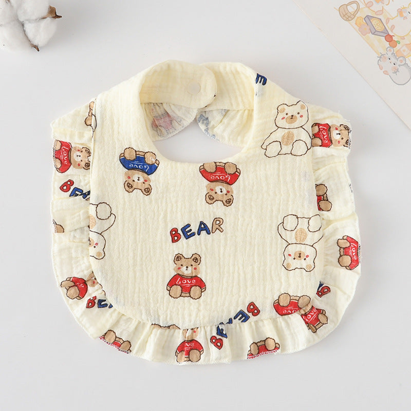 Baby Bib Ruffled Cotton Printed Gauze Lace Bib