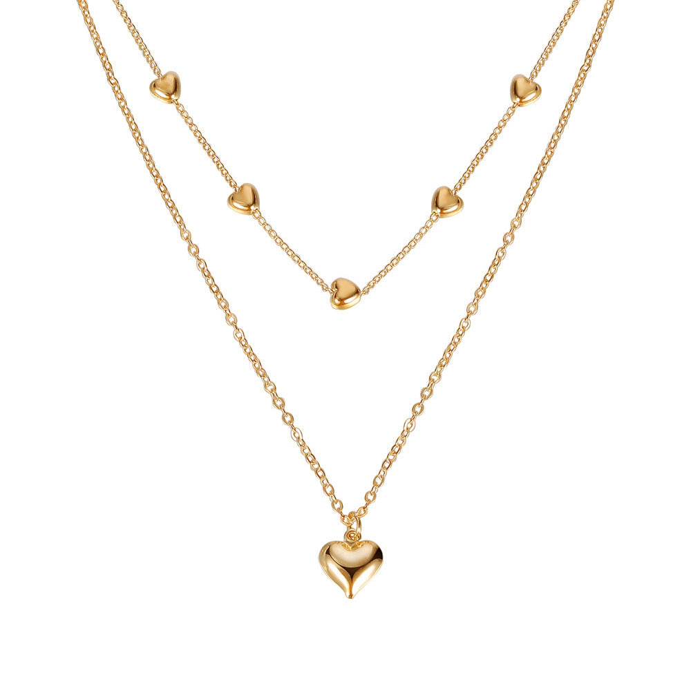 Double-Layer Heart Pendant Fine Chain Necklace