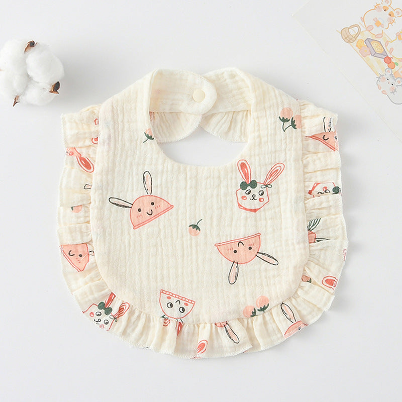 Baby Bib Ruffled Cotton Printed Gauze Lace Bib