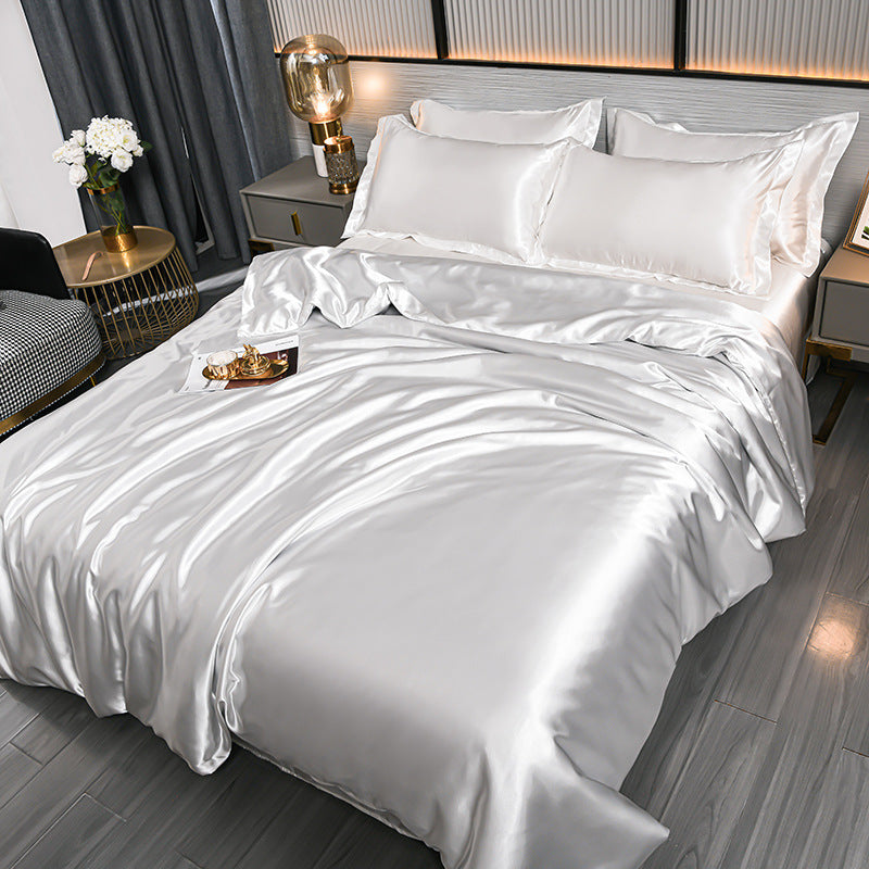 Pure Color Ice Silk Cool Quilt Cover Bed Sheet Bedding
