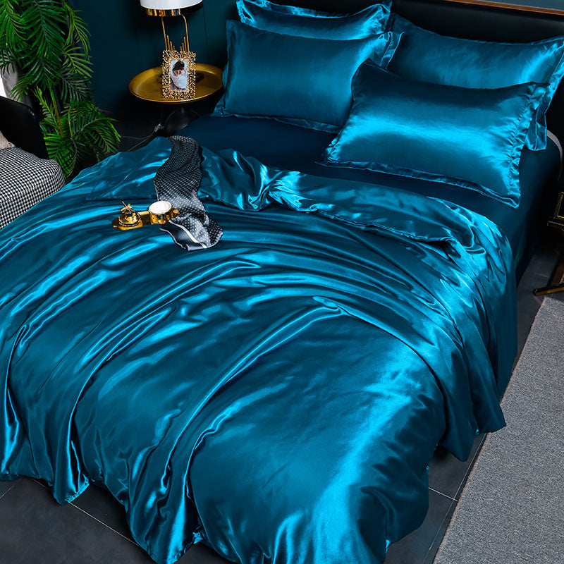 Pure Color Ice Silk Cool Quilt Cover Bed Sheet Bedding