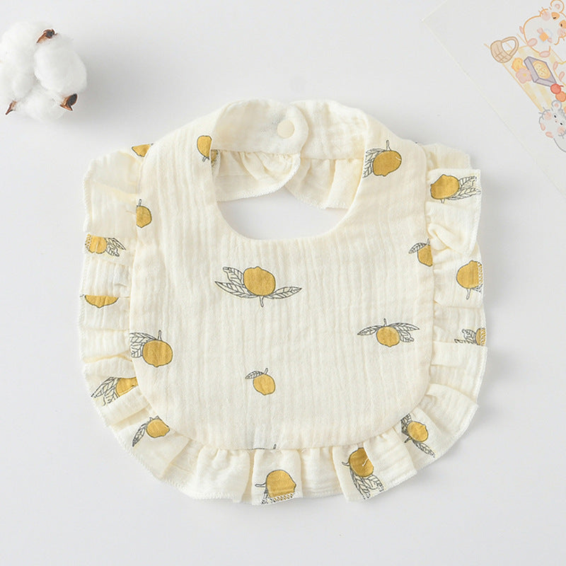 Baby Bib Ruffled Cotton Printed Gauze Lace Bib