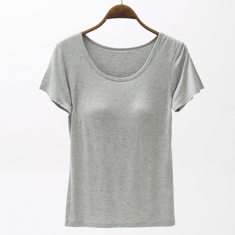 Summer Modal Women's Short-sleeved T-shirt With Chest Pad Solid Color