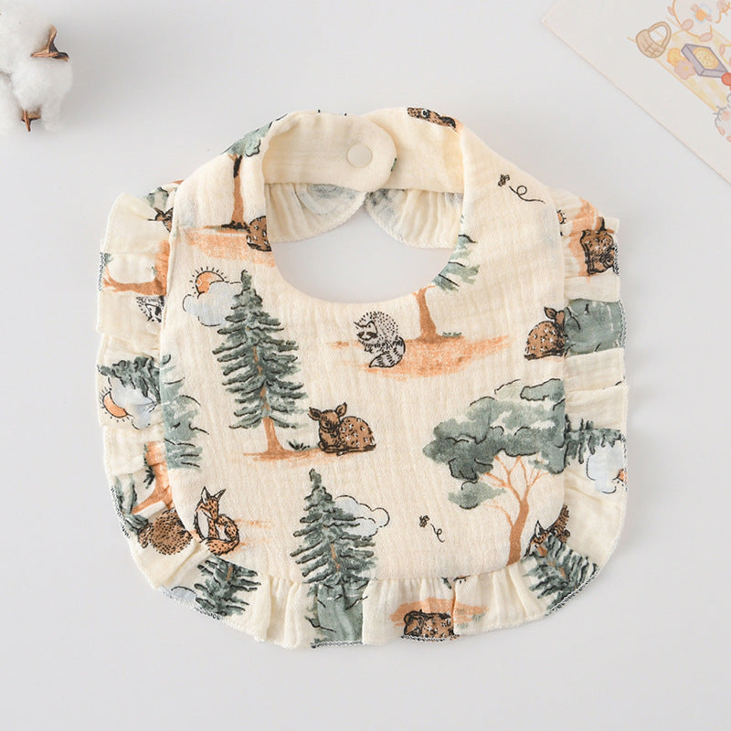 Baby Bib Ruffled Cotton Printed Gauze Lace Bib