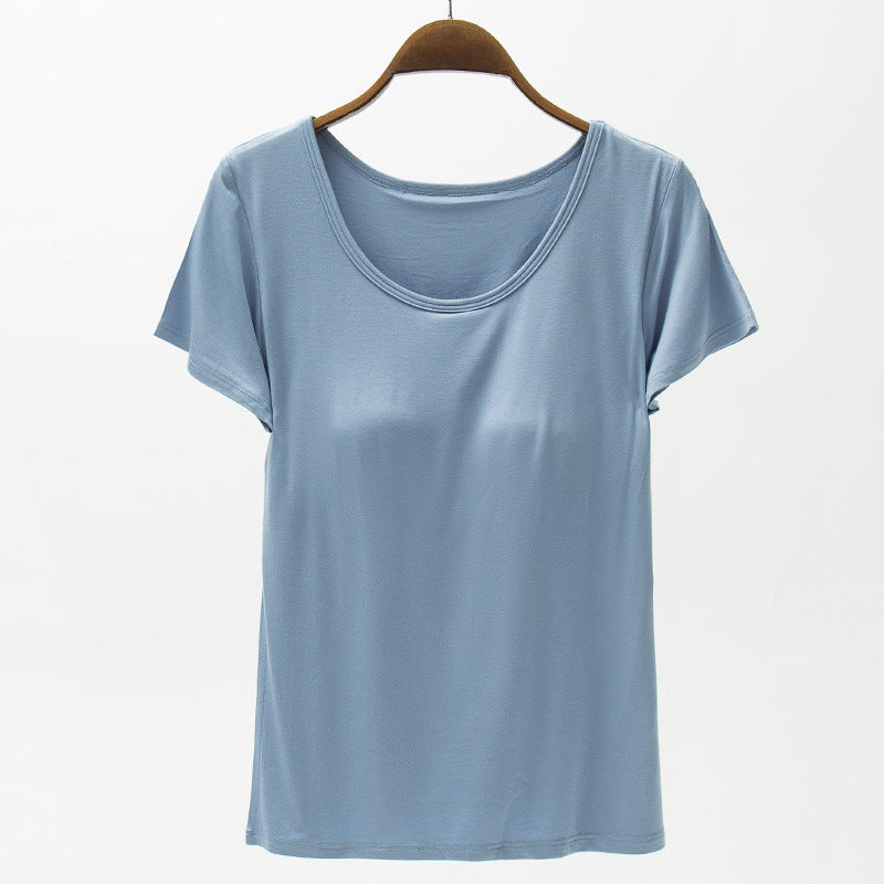 Summer Modal Women's Short-sleeved T-shirt With Chest Pad Solid Color