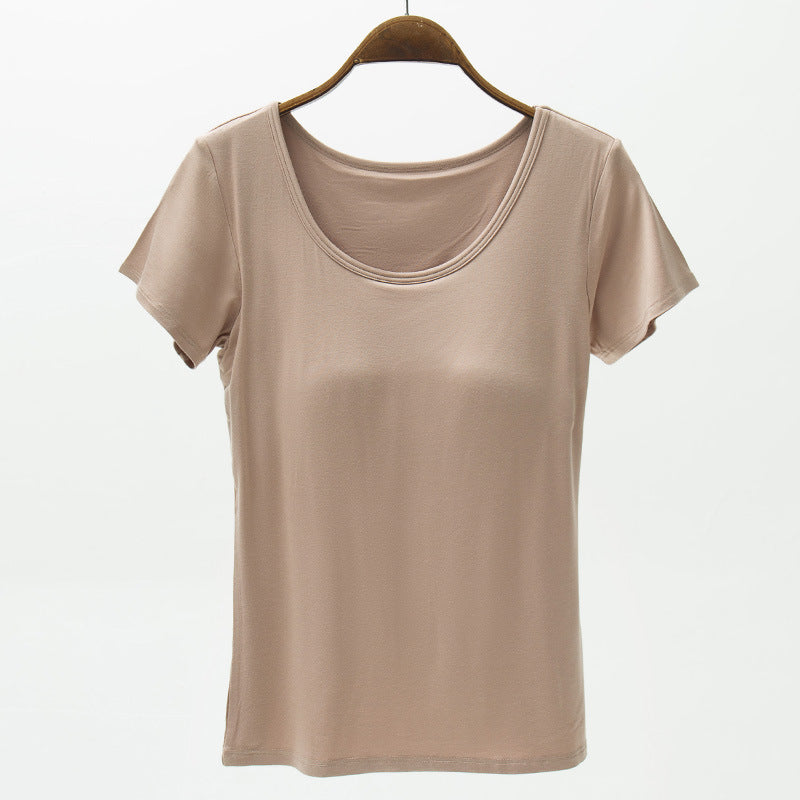 Summer Modal Women's Short-sleeved T-shirt With Chest Pad Solid Color