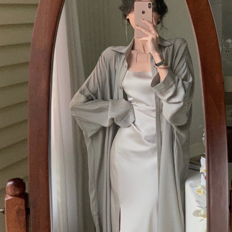 White Suspender Satin Dress Female Summer