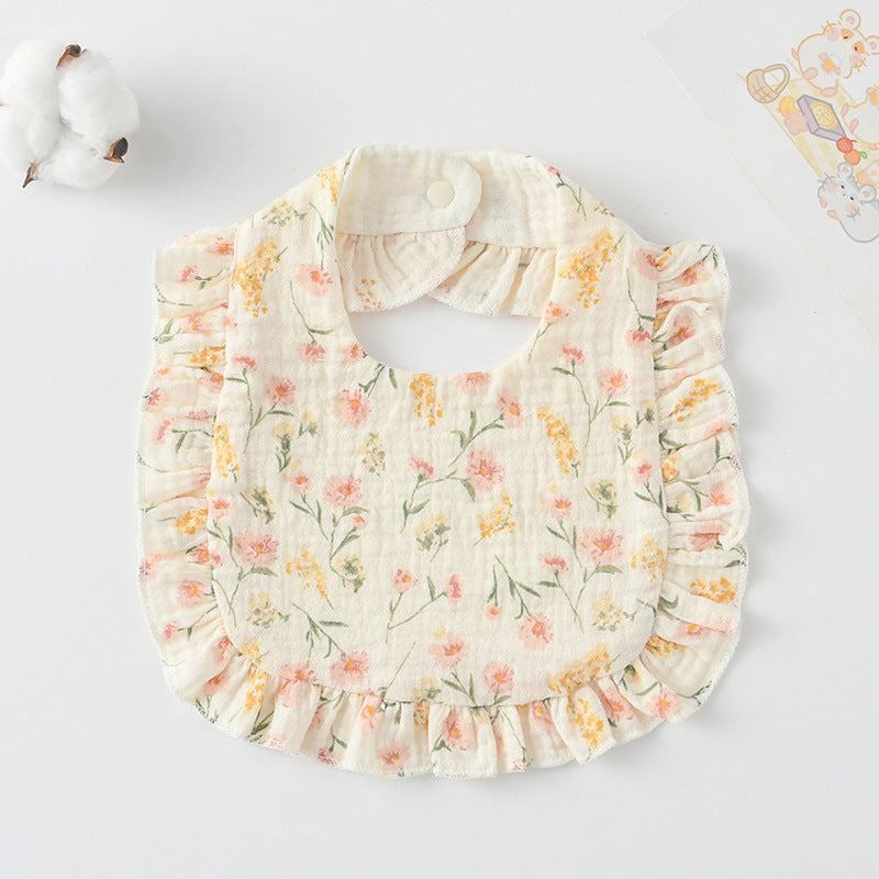 Baby Bib Ruffled Cotton Printed Gauze Lace Bib