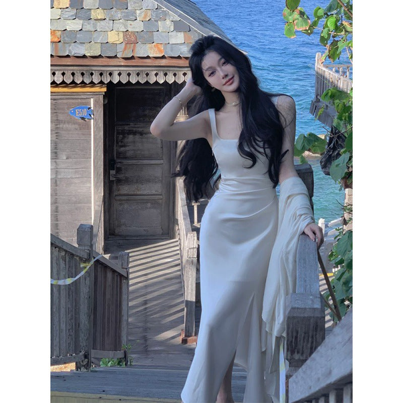 White Suspender Satin Dress Female Summer
