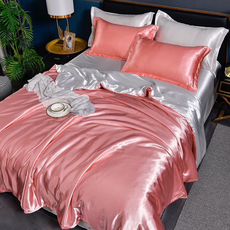 Pure Color Ice Silk Cool Quilt Cover Bed Sheet Bedding