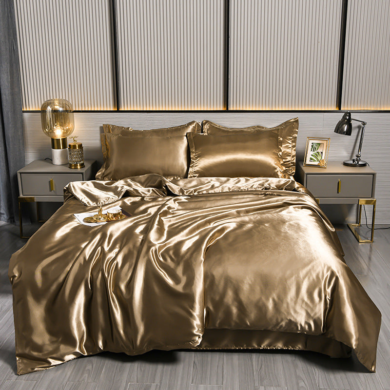 Pure Color Ice Silk Cool Quilt Cover Bed Sheet Bedding