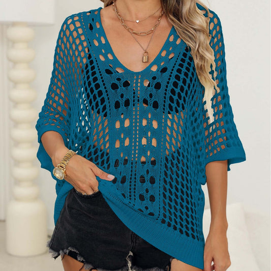 Women's Cutout Woven Shirt Batwing Sleeve Casual Top