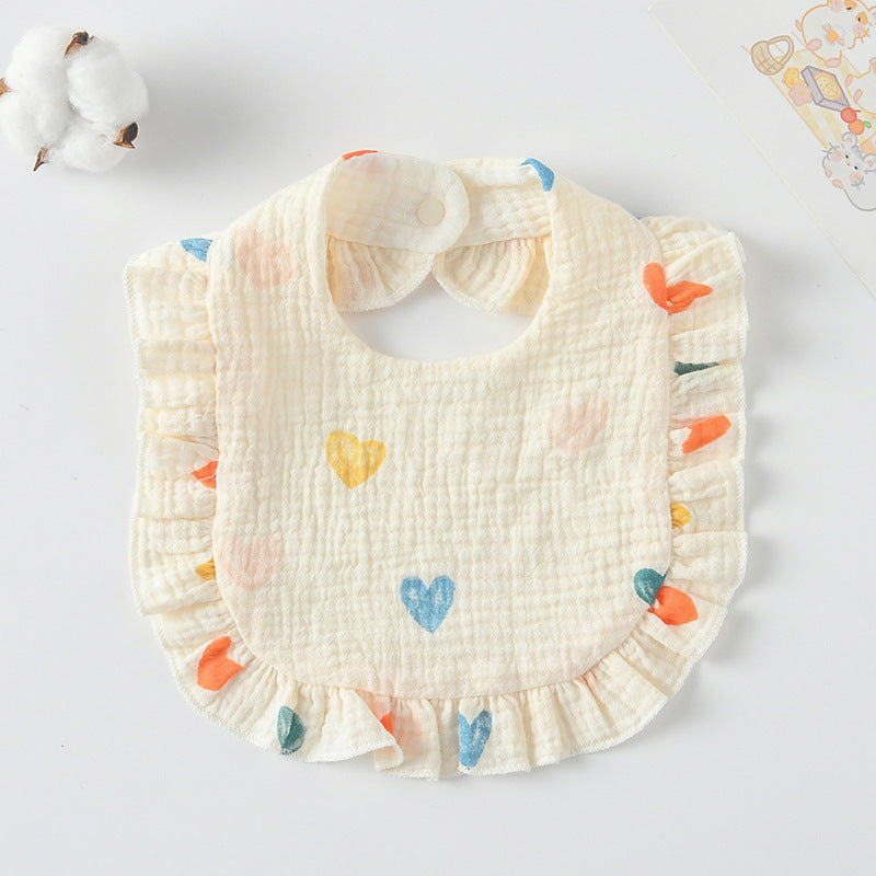 Baby Bib Ruffled Cotton Printed Gauze Lace Bib