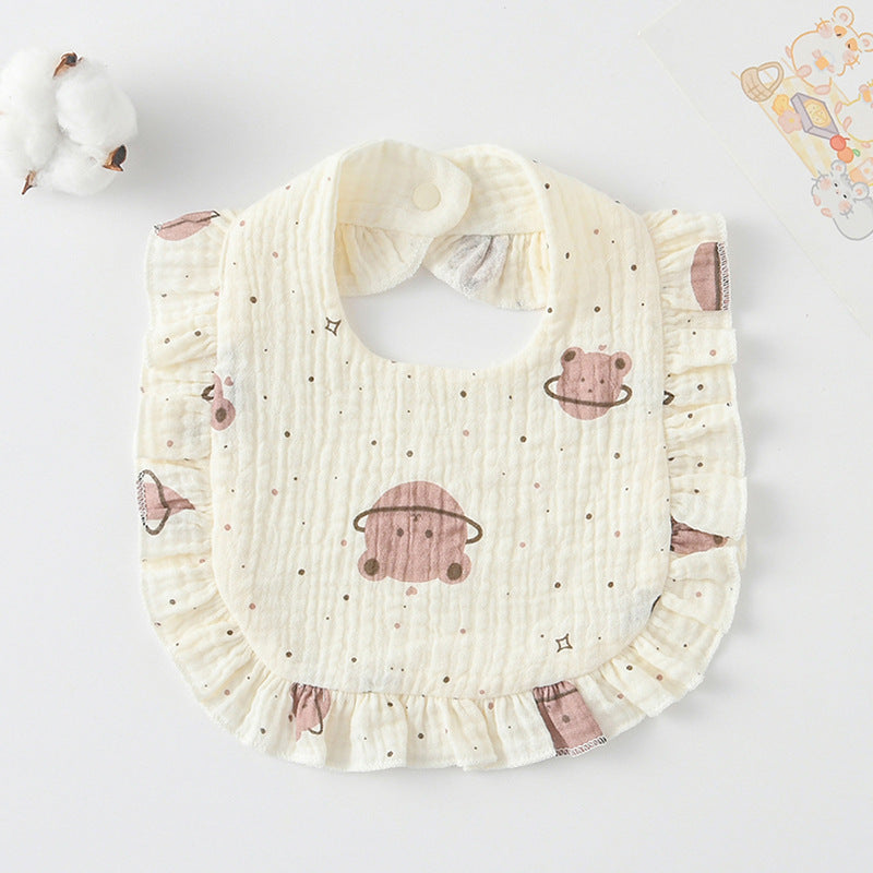 Baby Bib Ruffled Cotton Printed Gauze Lace Bib