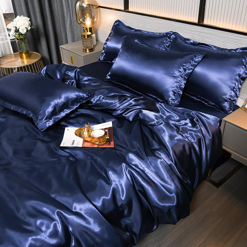 Pure Color Ice Silk Cool Quilt Cover Bed Sheet Bedding