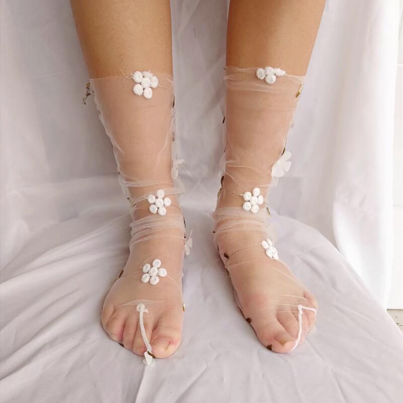 Women's Three-dimensional Flower Transparent Net Socks