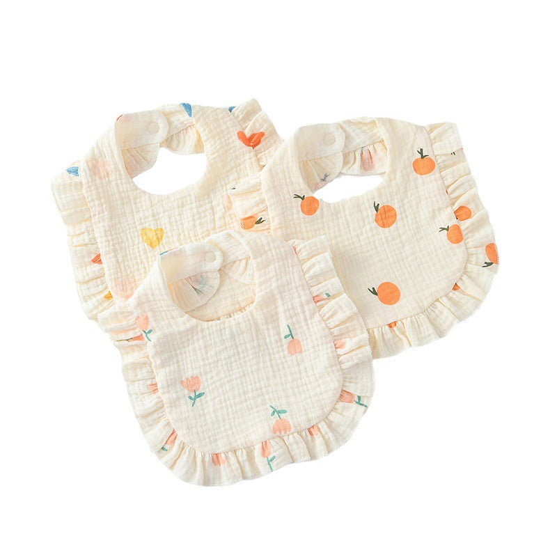 Baby Bib Ruffled Cotton Printed Gauze Lace Bib