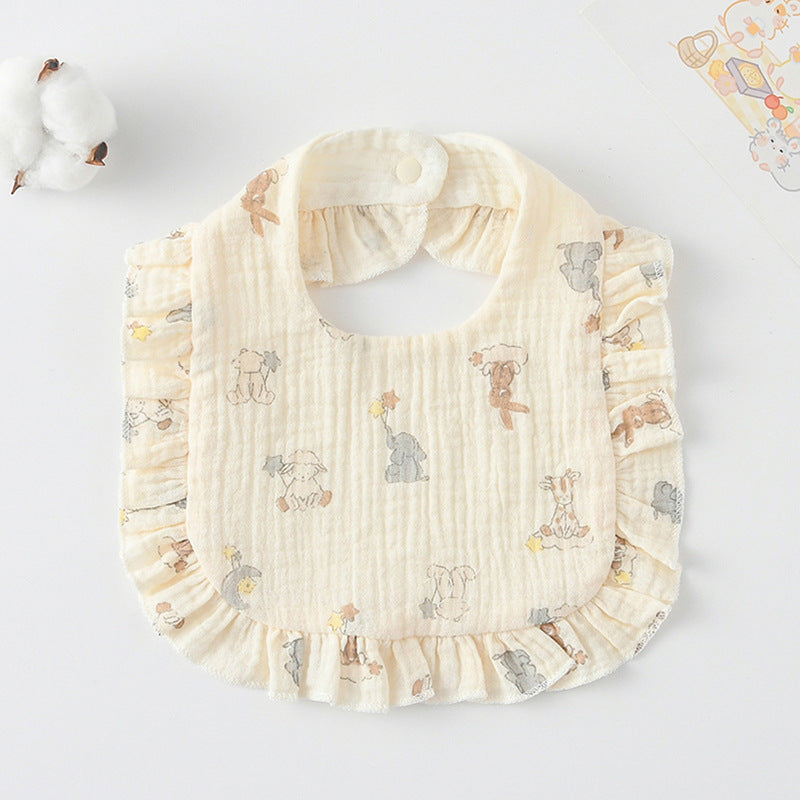 Baby Bib Ruffled Cotton Printed Gauze Lace Bib