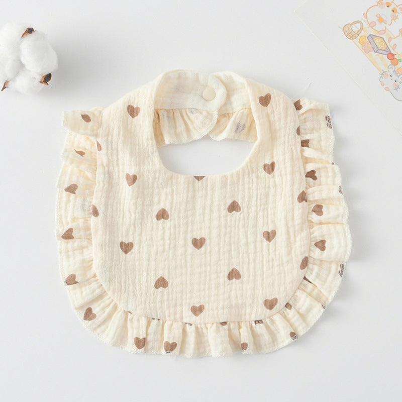Baby Bib Ruffled Cotton Printed Gauze Lace Bib