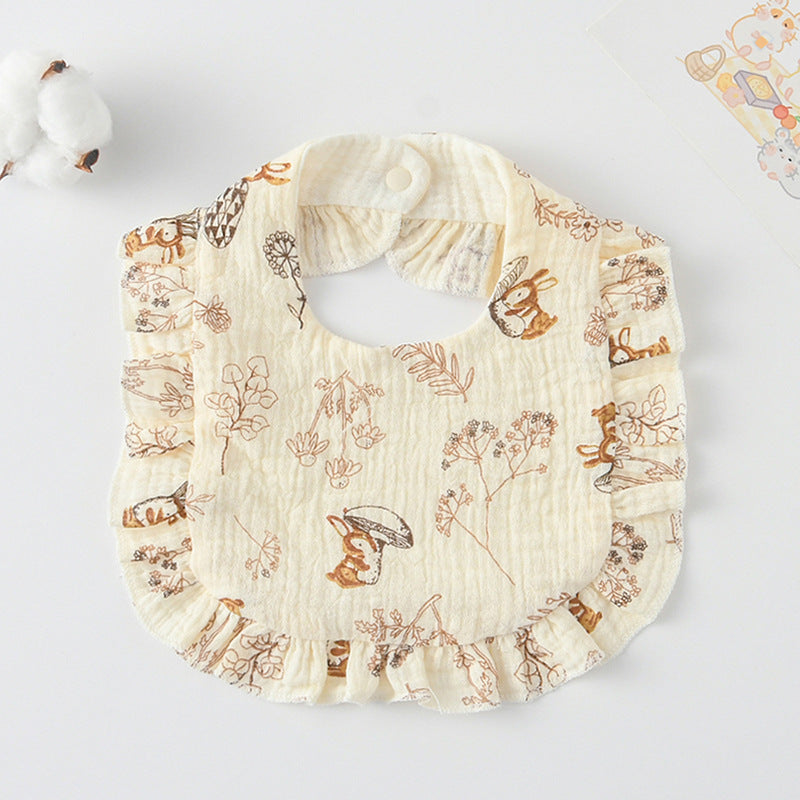 Baby Bib Ruffled Cotton Printed Gauze Lace Bib