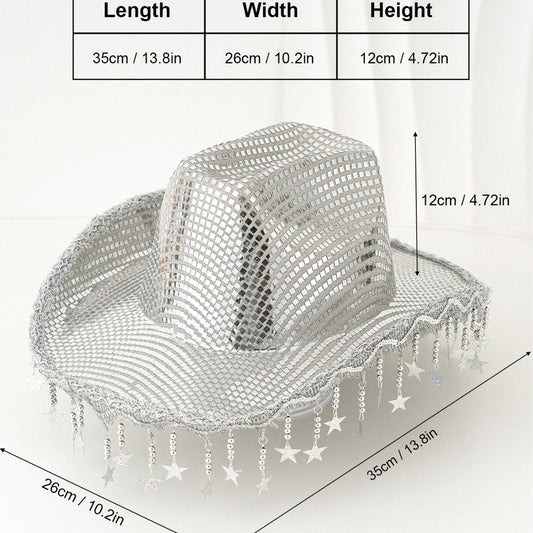 Western Cowboy Hat Sequined Tassel XINGX Design Floppy Hat