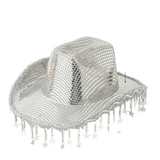Western Cowboy Hat Sequined Tassel XINGX Design Floppy Hat