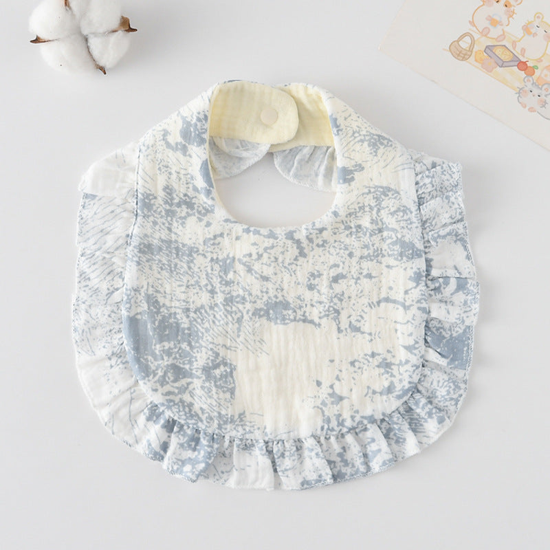 Baby Bib Ruffled Cotton Printed Gauze Lace Bib