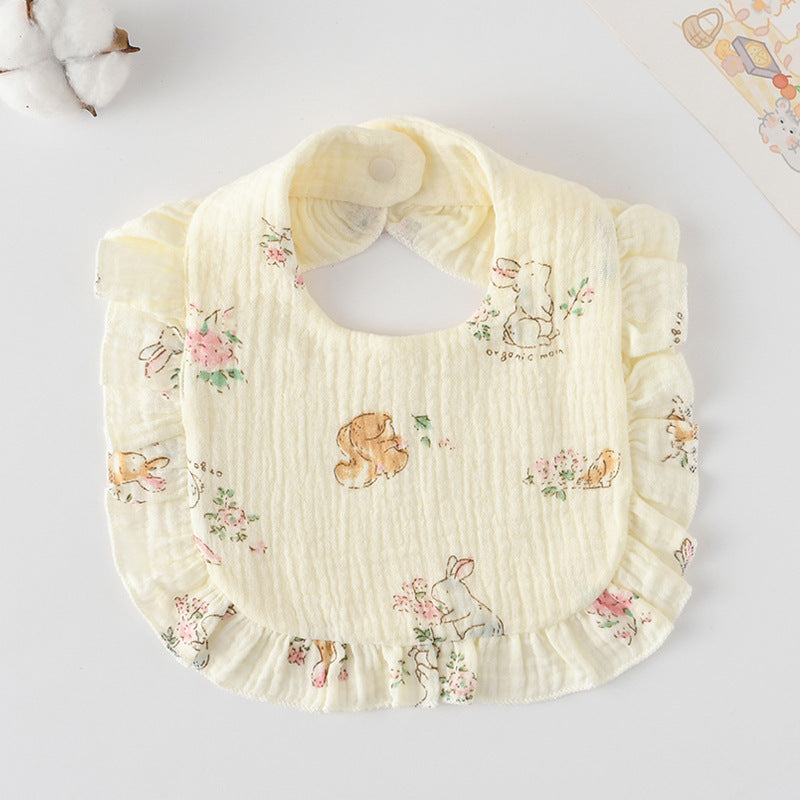Baby Bib Ruffled Cotton Printed Gauze Lace Bib
