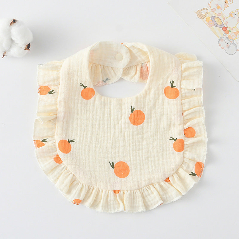 Baby Bib Ruffled Cotton Printed Gauze Lace Bib