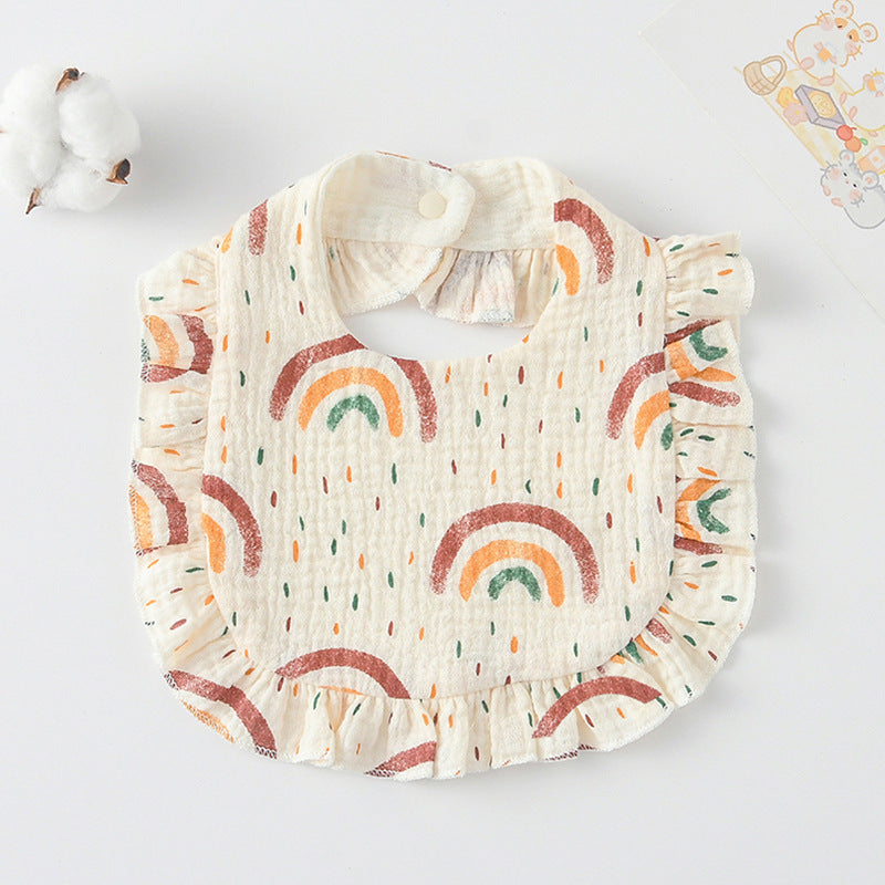 Baby Bib Ruffled Cotton Printed Gauze Lace Bib