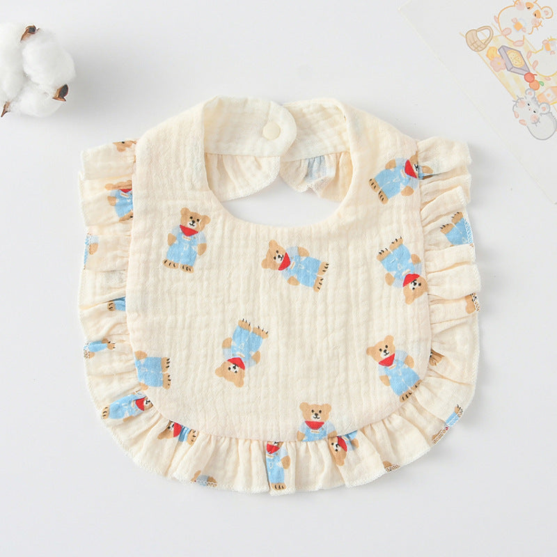 Baby Bib Ruffled Cotton Printed Gauze Lace Bib