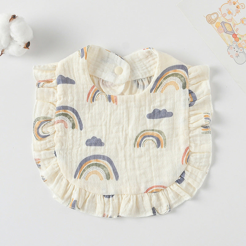Baby Bib Ruffled Cotton Printed Gauze Lace Bib